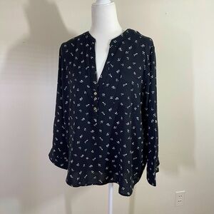 Zenobia sz 1 XL top black with white ditsy print long sleeve